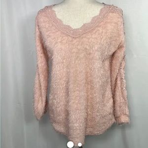 Davi & Dani Lace V Neck Sweater-1XL